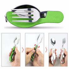 Load image into Gallery viewer, 3 in 1Multi-Function Stainless Steel Outdoor Tablewares Camping Hiking Folding Picnic Portable Cutlery Sets Knife for food Fork