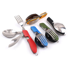 Load image into Gallery viewer, 3 in 1 Multi-Function Stainless Steel Outdoor Tablewares Camping Hiking Folding Picnic Portable Cutlery Sets Knife for food Fork